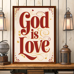 Gud är Kärlek Vintage Christian Wall Art Print Poster
