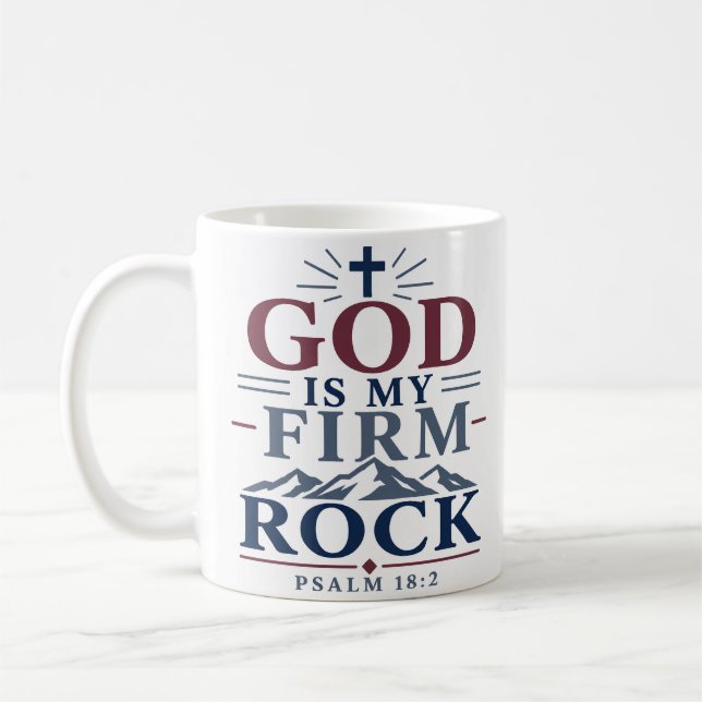 Gud Är Min Fasta Klippa Religiös Skriftcitat Kaffemugg (Vänster)