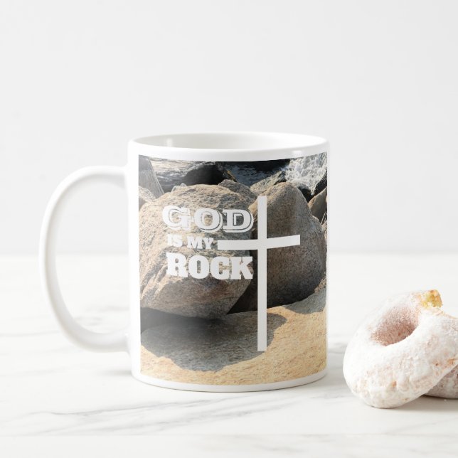 Gud är min klippa Bibelvers Vit kors Kristna Kaffemugg (Med munk)
