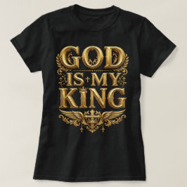 Gud Är Min Konung – Majestätiskt Guld Kristet Kors T Shirt