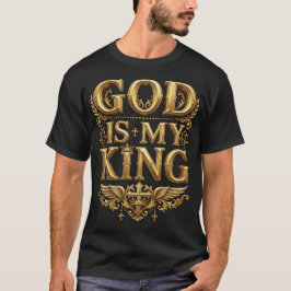 Gud Är Min Konung – Majestätiskt Guld Kristet Kors T Shirt