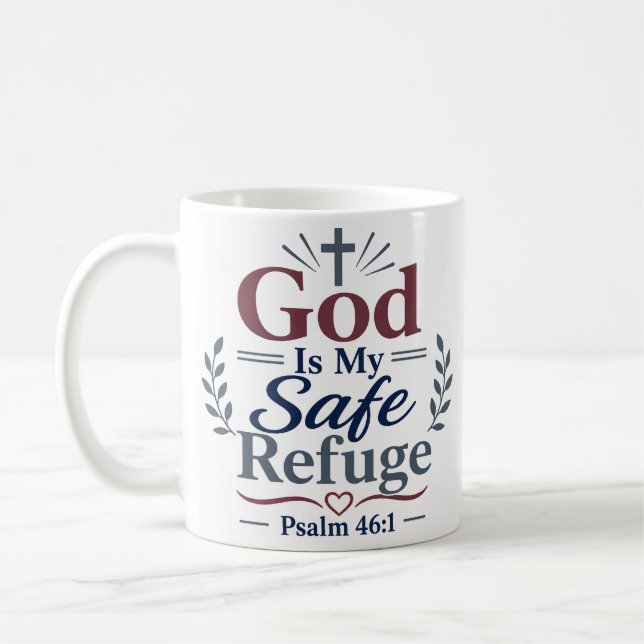 Gud Är Min Säkra Tillflykt Kristet Tröst Design Kaffemugg (Vänster)
