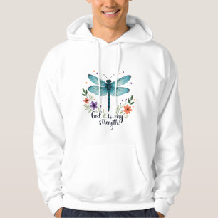 Gud är min styrka Blommig Trollslända Kristet T-Sh Hoodie