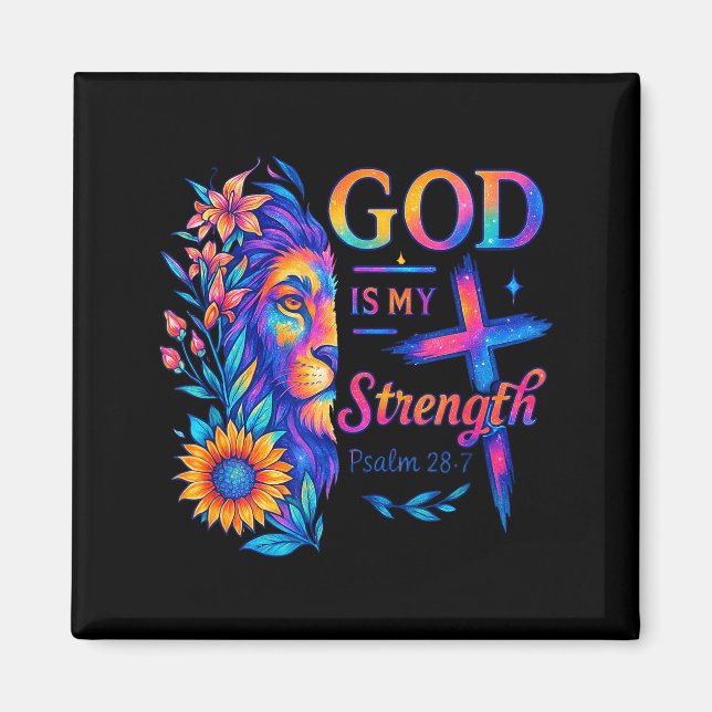 Gud Är Min Styrka Psalm 28_7 Lejon T-shirt  Magnet (Framsidan)