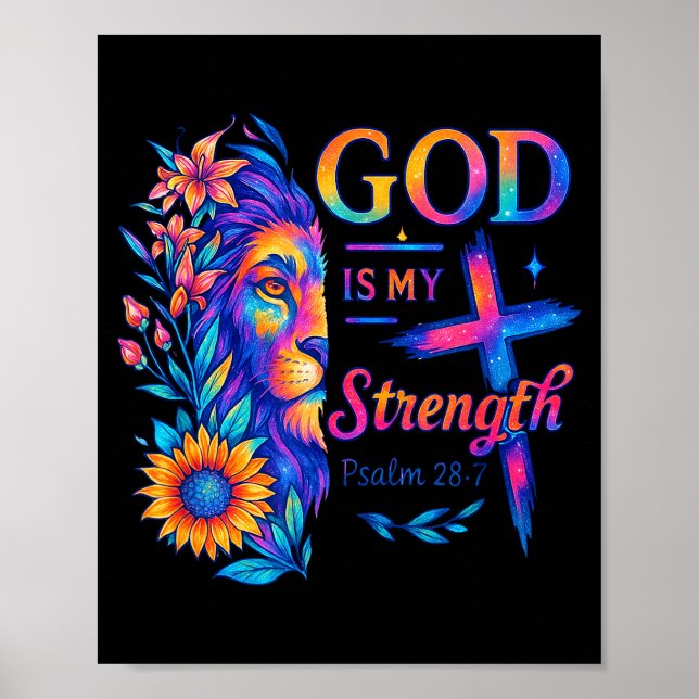 Gud Är Min Styrka Psalm 28_7 Lejon T-shirt Poster (Framsidan)