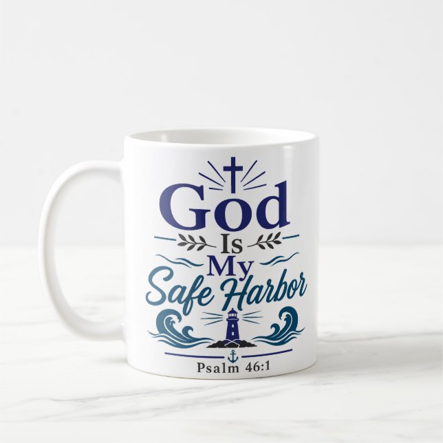 Gud Är Min Trygga Hamn Biblisk Sanning Citat Kaffemugg (Vänster)