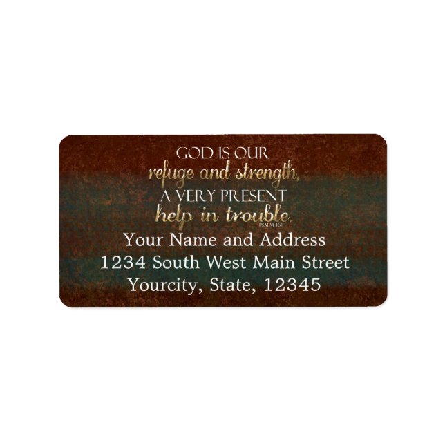 Gud är vår kristna bibel Verse Brown/Guld. Adressetikett (Framsidan)