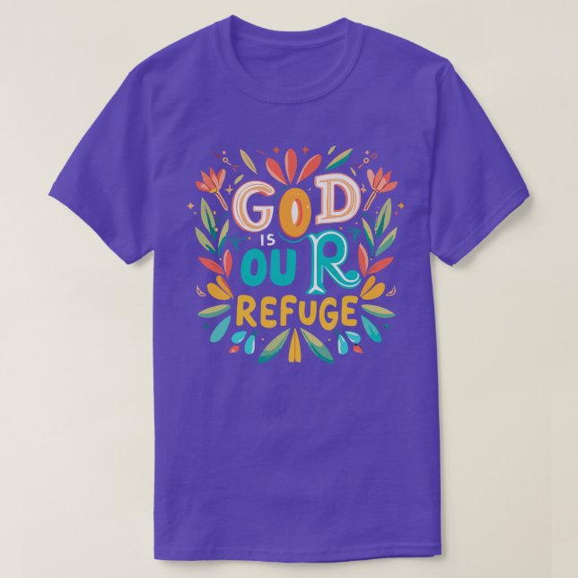 Gud är vår kristna citat. t shirt (Design framsida)