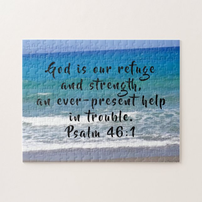 Gud är vår rymd och styrka Psalm 46:1 Beach Pussel (Horisontell)
