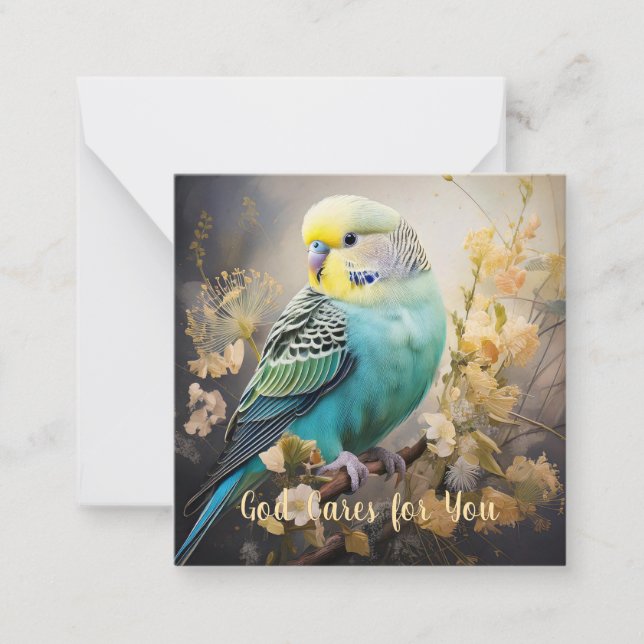 Gud bär för dig, med parakeet Note Card Anteckningskort (Framsida)
