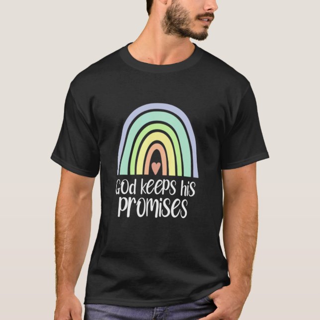 Gud Behållor hans löften Rainbow Christian Redeeme T Shirt (Framsida)