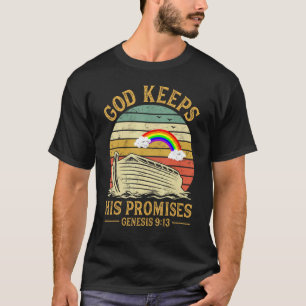 Gud Behållor sina löften Rainbow Noah Ark Jesus Ch T Shirt