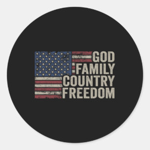 Gud Familj Land Frihet - 4 juli Usa Flagga Chr Runt Klistermärke