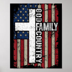 Gud Familj Land Patriotisk Kristet Vintage Usa Poster