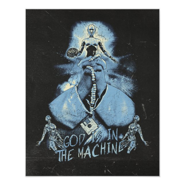 Gud finns i Maskin - Techno-Dystopian Design Fototryck (Framsidan)