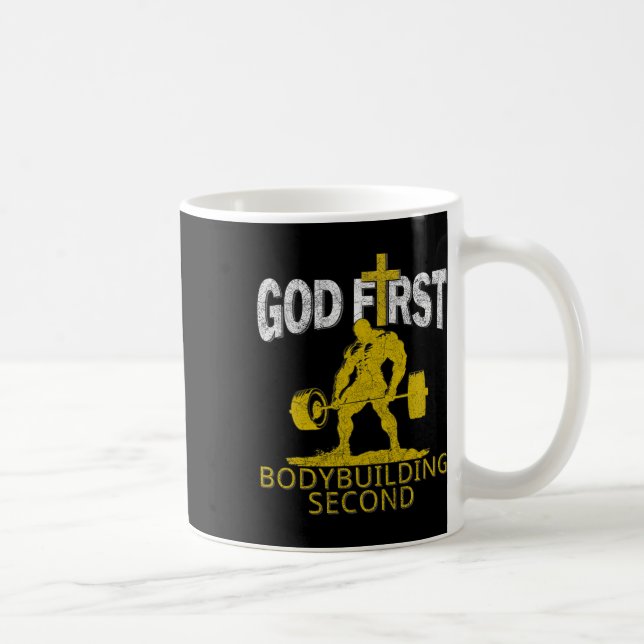 Gud First Bodybuilding Second Christian Gym Workou Kaffemugg (Höger)
