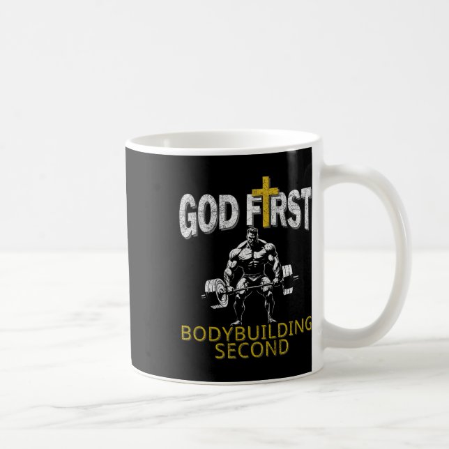 Gud First Bodybuilding Second Christian Gym Workou Kaffemugg (Höger)