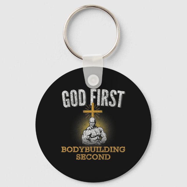 Gud First Bodybuilding Second Christian Gym Workou Nyckelring (Framsida)
