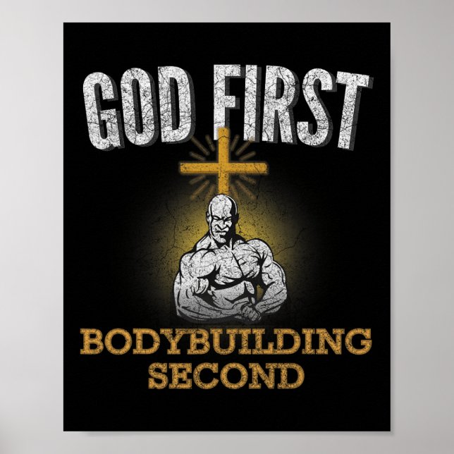 Gud First Bodybuilding Second Christian Gym Workou Poster (Framsidan)
