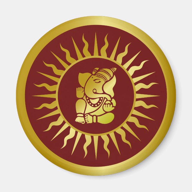 Gud Ganesha Golden Sol Design Magnet (Framsidan)