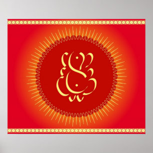 Gud Ganesha med sol-strålar Poster