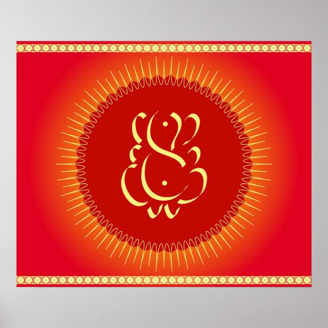Gud Ganesha med sol-strålar Poster (Framsidan)