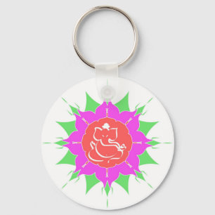 Gud Ganesha och blomma - Keychain Nyckelring