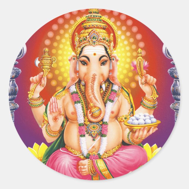Gud Ganesha Runt Klistermärke (Framsida)