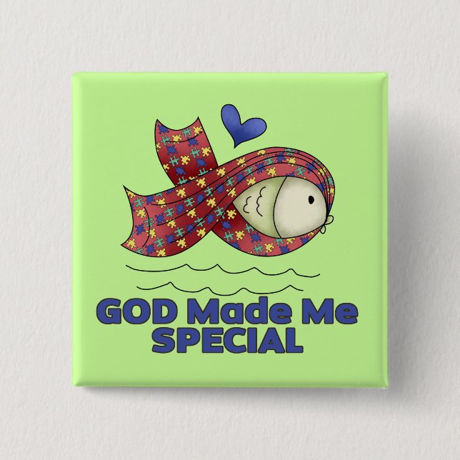 Gud gjorde mig Speciell autism fisksymbol Knapp (Framsida)