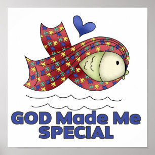 Gud gjorde mig Speciell autism fisksymbol Poster