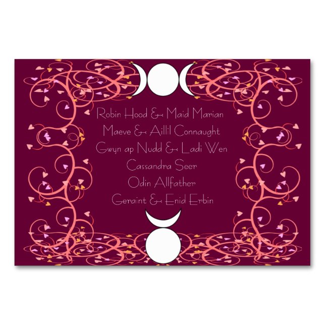 Gud & Goddess Wiccan Handfastfastum Namn Bord Card Bordsnummer (Baksidan)