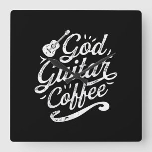 Gud Guitar Coffee Music Älskare Funny Christian Fyrkantig Klocka