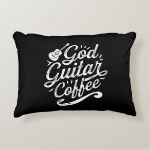 Gud Guitar Coffee Music Älskare Funny Christian Prydnadskudde