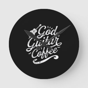 Gud Guitar Coffee Music Älskare Funny Christian Rund Klocka