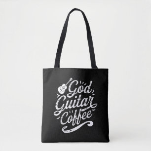 Gud Guitar Coffee Music Älskare Funny Christian Tygkasse