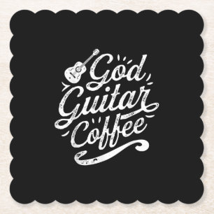 Gud Guitar Coffee Music Älskare Funny Christian Underlägg Papper