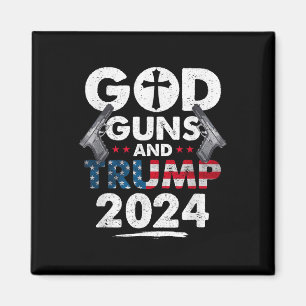 Gud Guns and Trump 2024 USA American Flagga Magnet