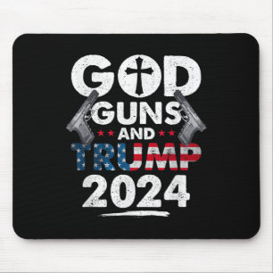Gud Guns and Trump 2024 USA American Flagga Musmatta
