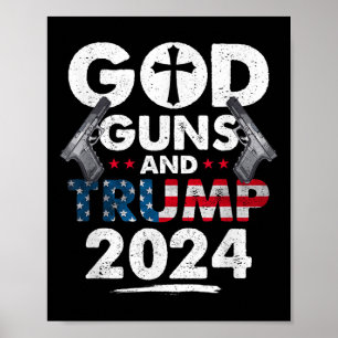 Gud Guns and Trump 2024 USA American Flagga Poster