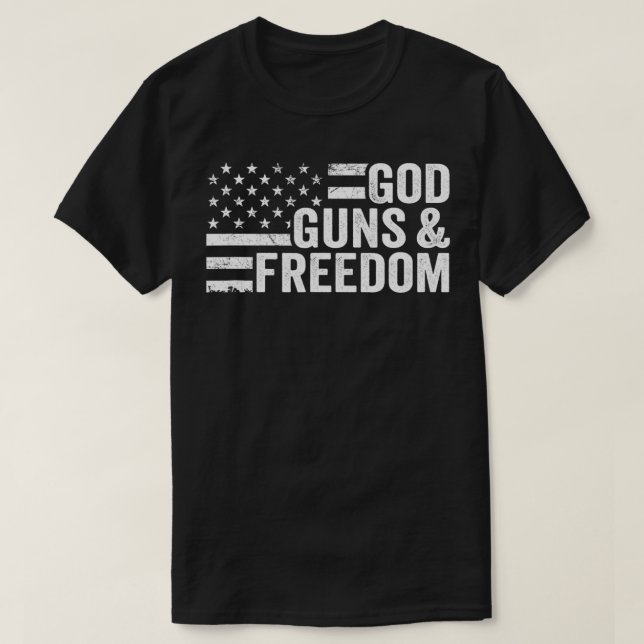 Gud Guns & Freedom Pro Gun Patriotic American Fla T Shirt (Design framsida)