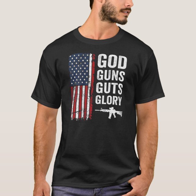 Gud Guns Guts Glory Patriotic Christian Pro Gun U T Shirt (Framsida)