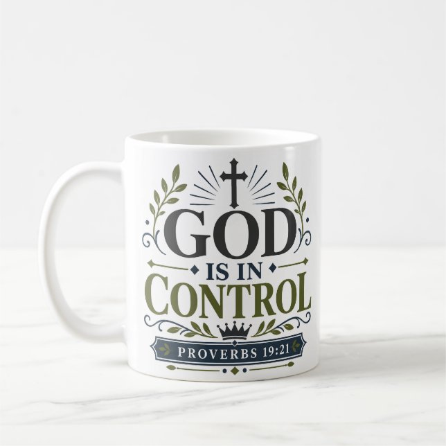 Gud Har Kontrollen Religiös Motiverande Citat Kaffemugg (Vänster)