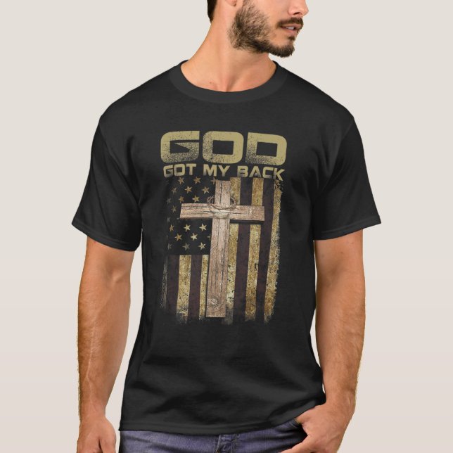 Gud Har min amerikanska Flagga Christian Jesus Vin T Shirt (Framsida)