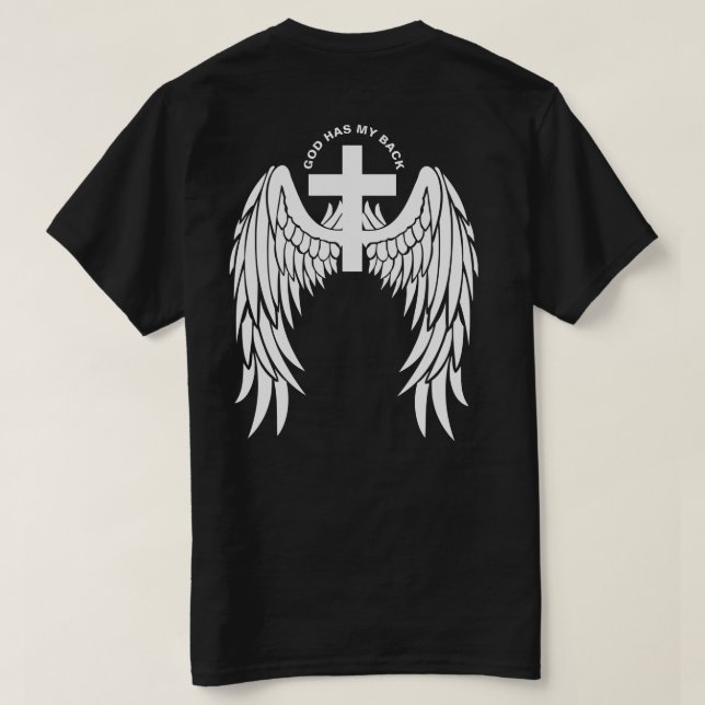 Gud har min ryggrad vit Vingar T-Shirt (Design baksida)