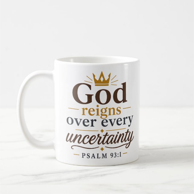 Gud härskar över all osäkerhet kristet citat kaffemugg (Vänster)