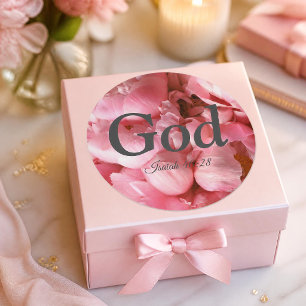 Gud Jesaja 40:28 Vers Eleganta Rosa Blommor Runt Klistermärke