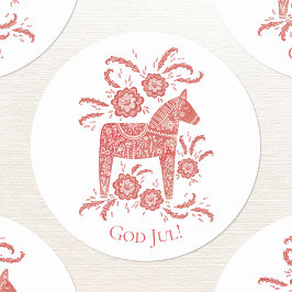 Gud Jul Dala Horse Red Helgdagars Runt Klistermärke