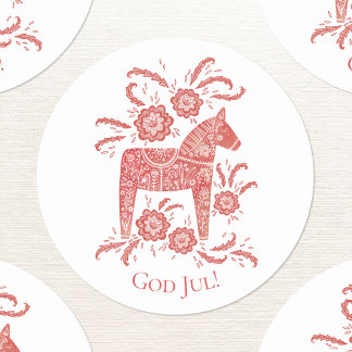 Gud Jul Dala Horse Red Helgdagars Runt Klistermärke