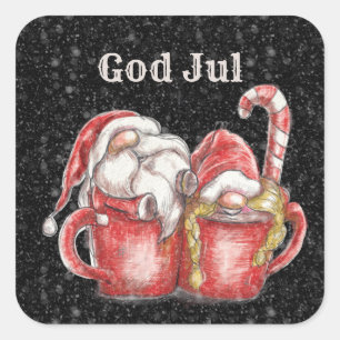Gud Jul Gnome par på Kopp Square Sticker Fyrkantigt Klistermärke