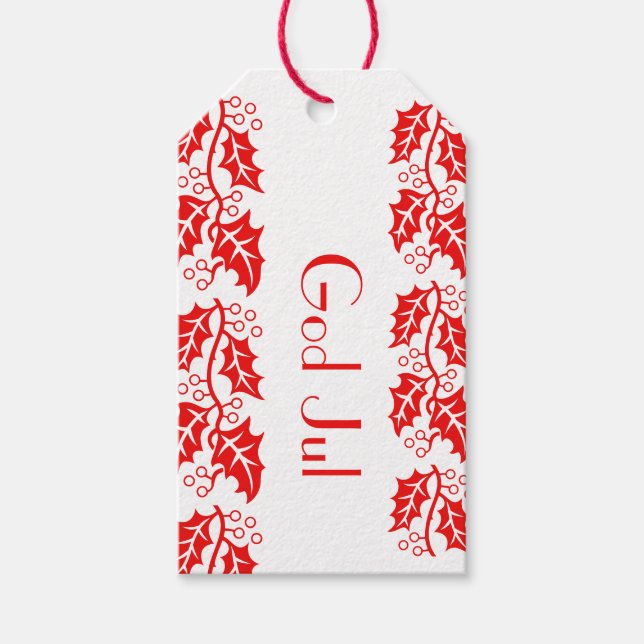 Gud Jul hollies in red - Presentetikett (Framsidan)